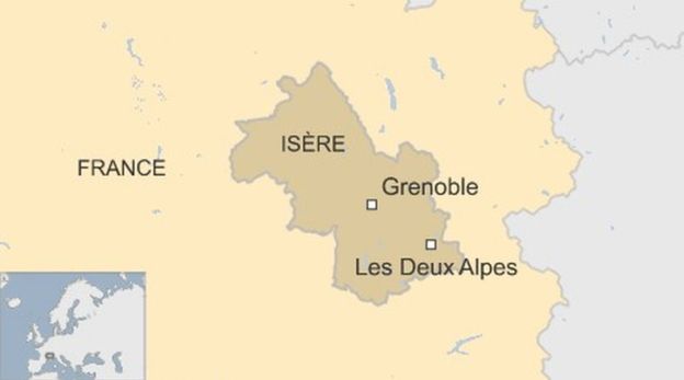 Location of the avalanche in Les Deux Alps, France. image: bbc