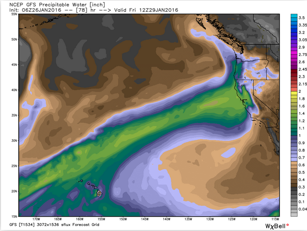 GFS showing serious moisture headed CA's way today