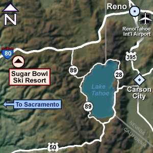 Map showing Sugar Bowl and Lake Tahoe