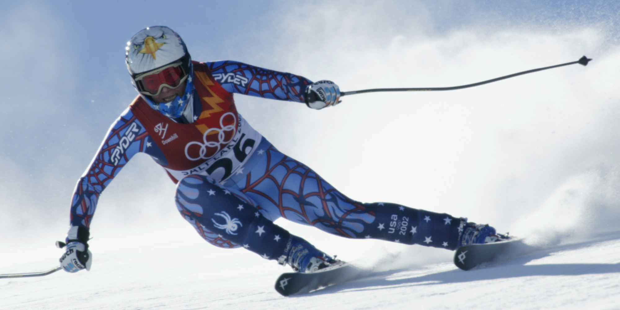 12 Feb 2002: Picabo Street of the USA competes in the women's downhill final during the Salt Lake City Winter Olympic Games at the Snowbasin ski area in Ogden, Utah. DIGITAL IMAGE. Mandatory Credit: Mike Powell/Getty Images