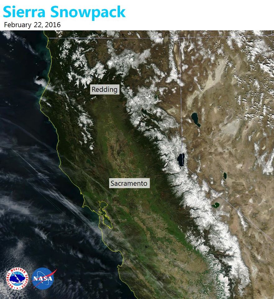 California snowpack from space today.  image:  nasa