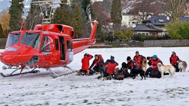 Rescue teams preparing for rescue in Austria last weekend. AFP/Getty