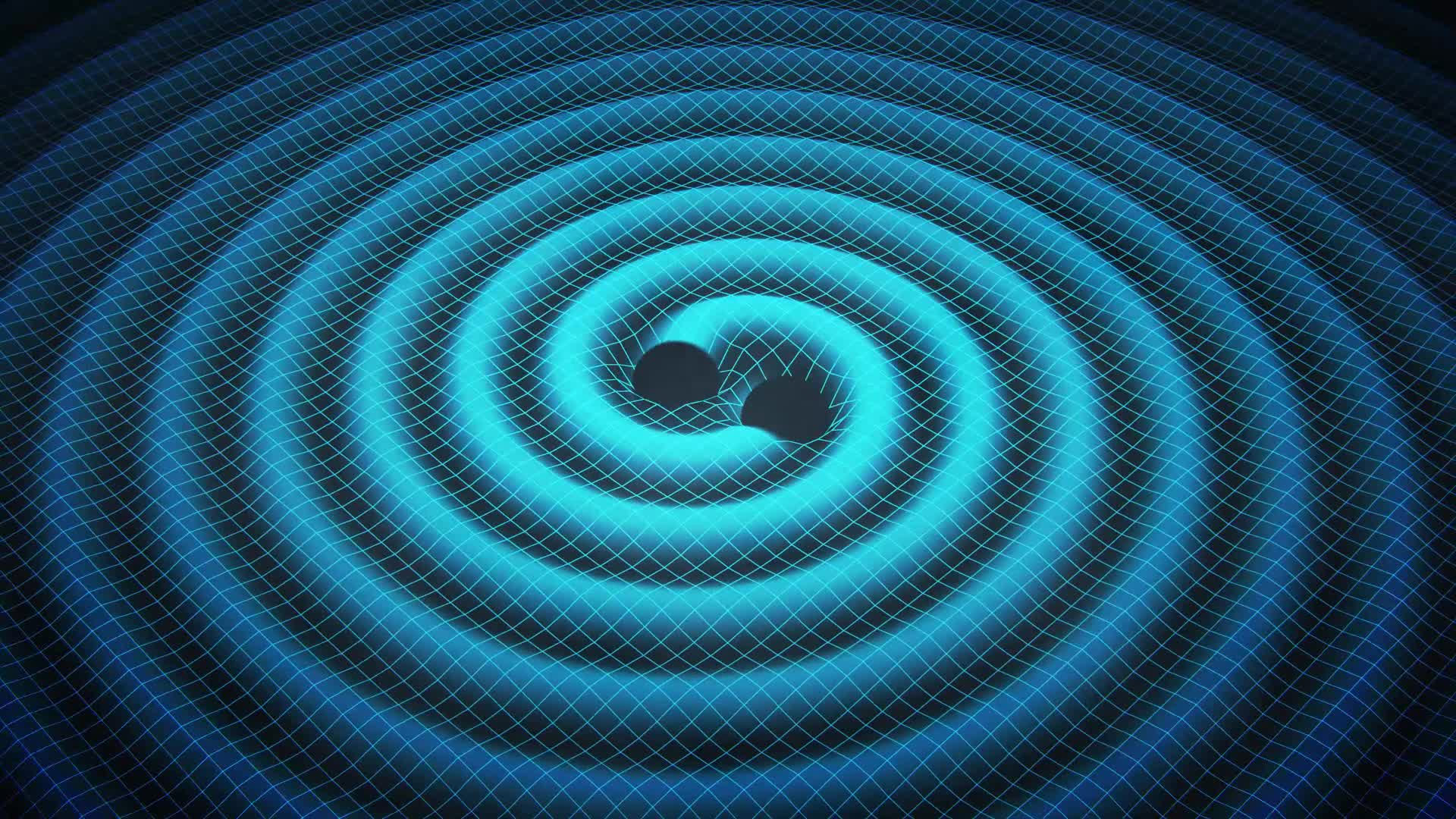 Gravitational waves formed by the merger of two black holes.
