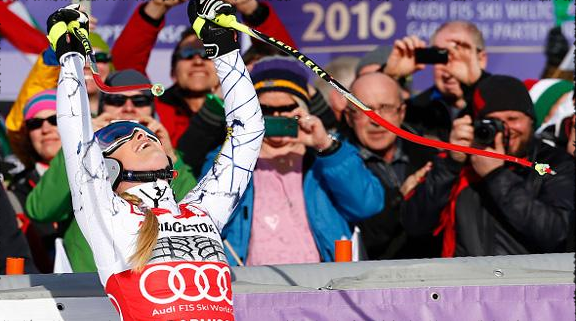 Lindsey celebrating her 76th World Cup win.  photo:  getty/christophe pallot