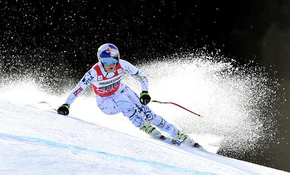 Lindsey dominating the downhill in Germany on Saturday.  photo:  Christof Stache/Agence France-Presse — Getty Images