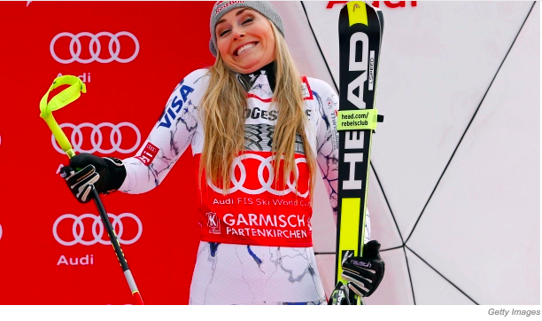 Lindsey after clinching the World Cup downhill title today. 