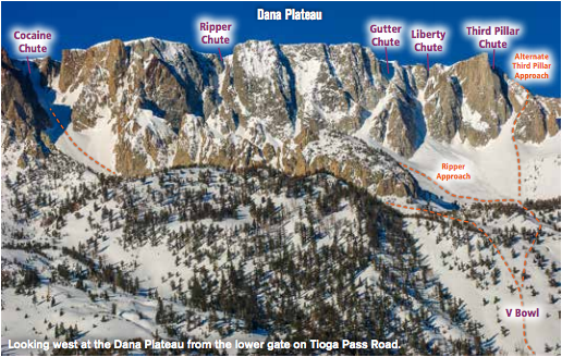 The chutes off the Dana Plateau including Ripper Chute. image: wolverine publishing