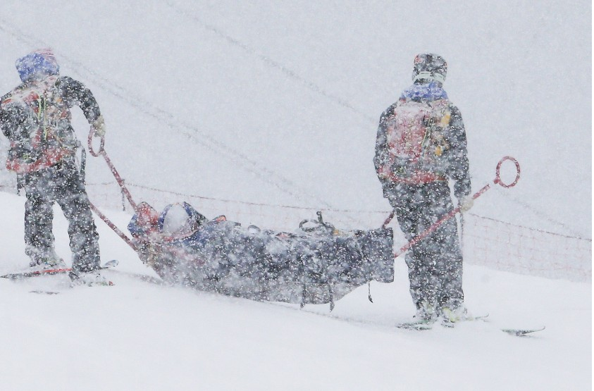 Lindsey Vonn being carted off the ski course in Andorra today. photo: ap