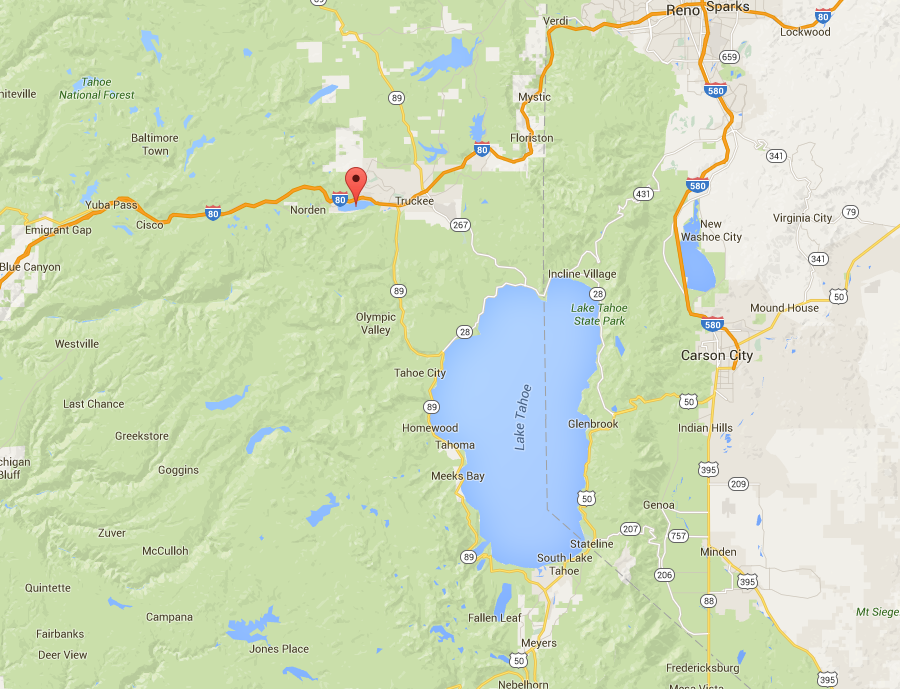 Map showing location of Donner Lake, CA