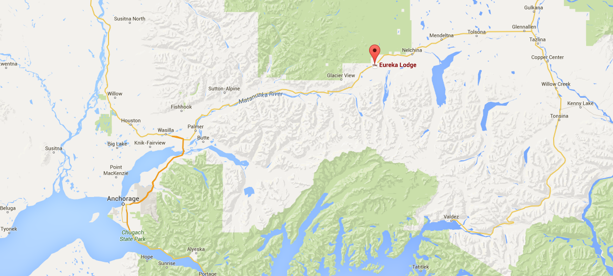 Map showing Erueka Lodge, AK near where the fatal avalanche occurred.