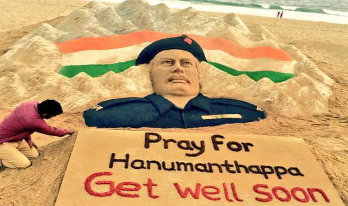 "enowned sand artist Sudarsan Pattnaik on Wednesday created a sand sculpture to pray for the speedy recovery of lance Hanumanthappa Koppad. The sand sculpture was created by Pattnaik at Puri beach on Wednesday evening in which his students had also assisted him." - India.com