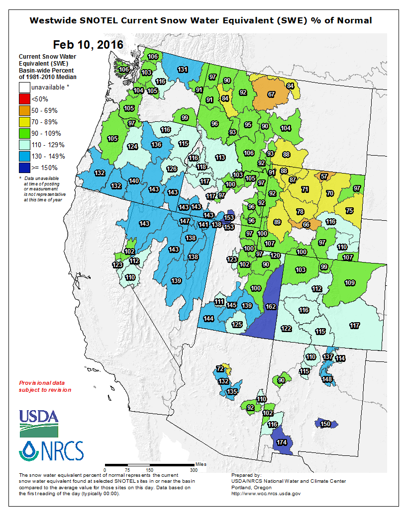Snowpack right around average in UT right now.  image:  nws, today
