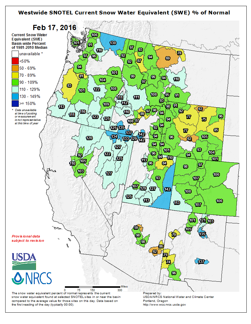 Teton snowpack sitting at 94% of average to date.  image:  nws, today