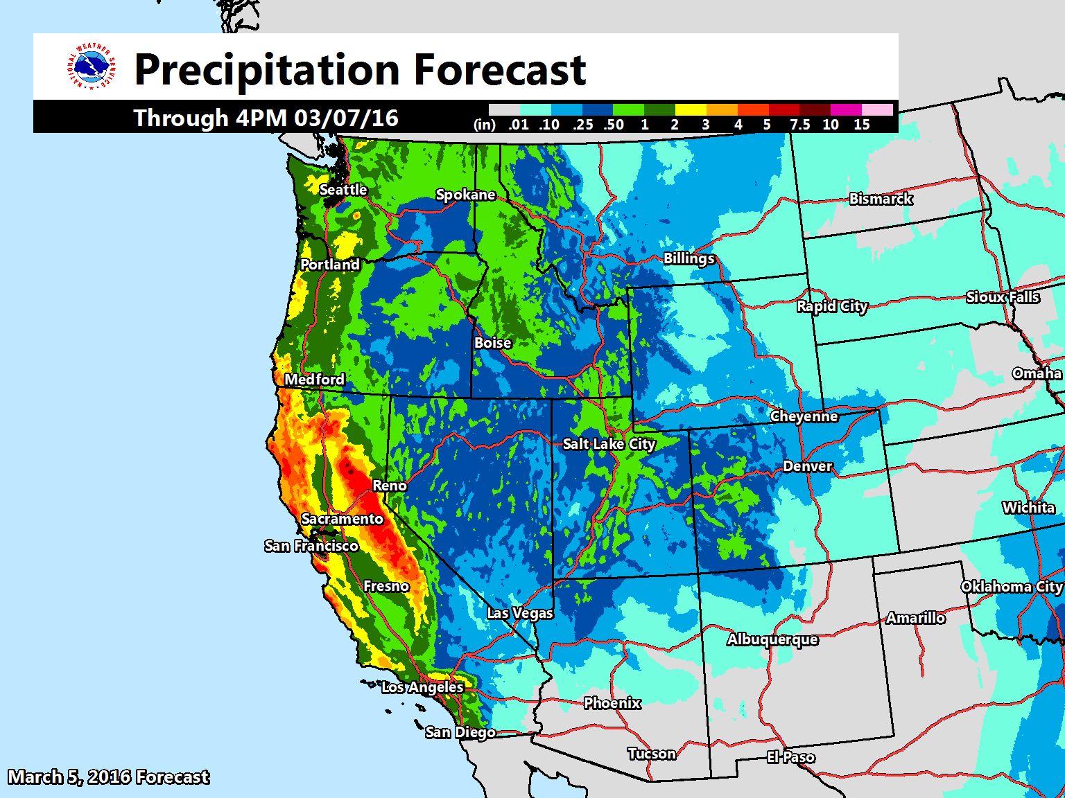 "Wet conditions expected across much of the western U.S. over the next 3 days." - NOAA, today