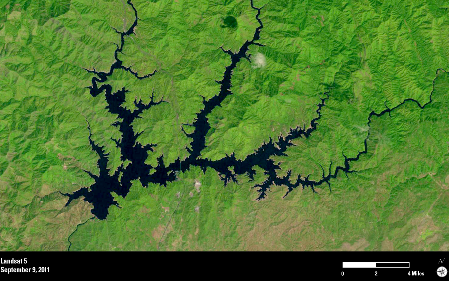 Lake Shasta from space on September 9th, 2011 - the last time it was as high or higher than it is now.  image:  nasa, of course