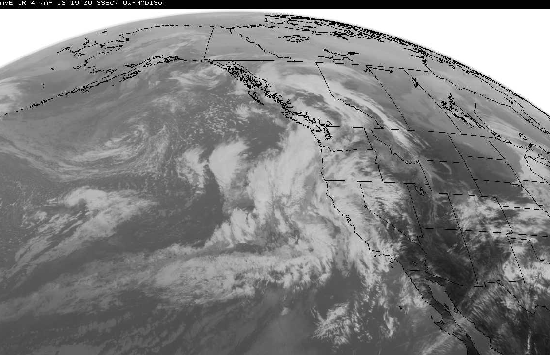 Current satellite imagery of the first of the "parade of storms" hitting CA this weekend and early next week. image: nasa