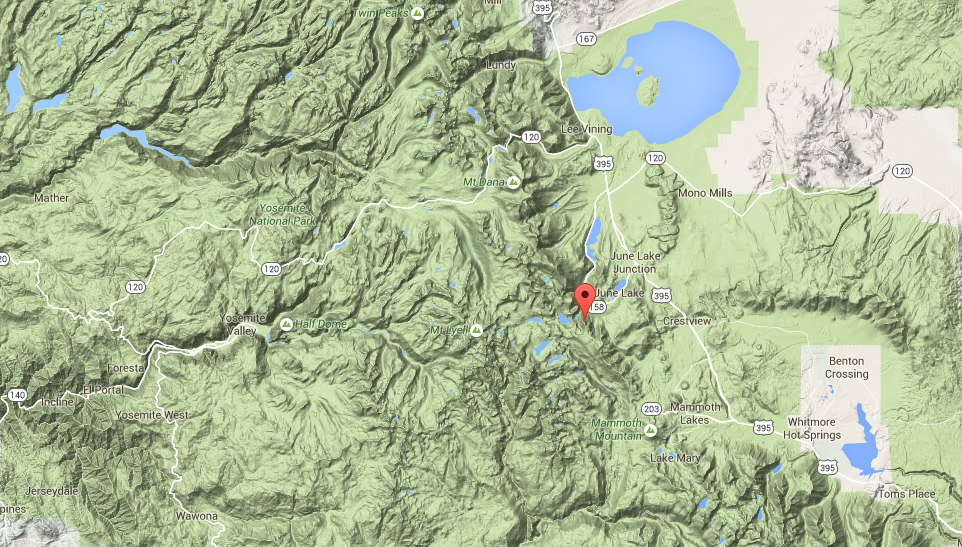 Map showing Carson Peak and Pete's Dream location. 