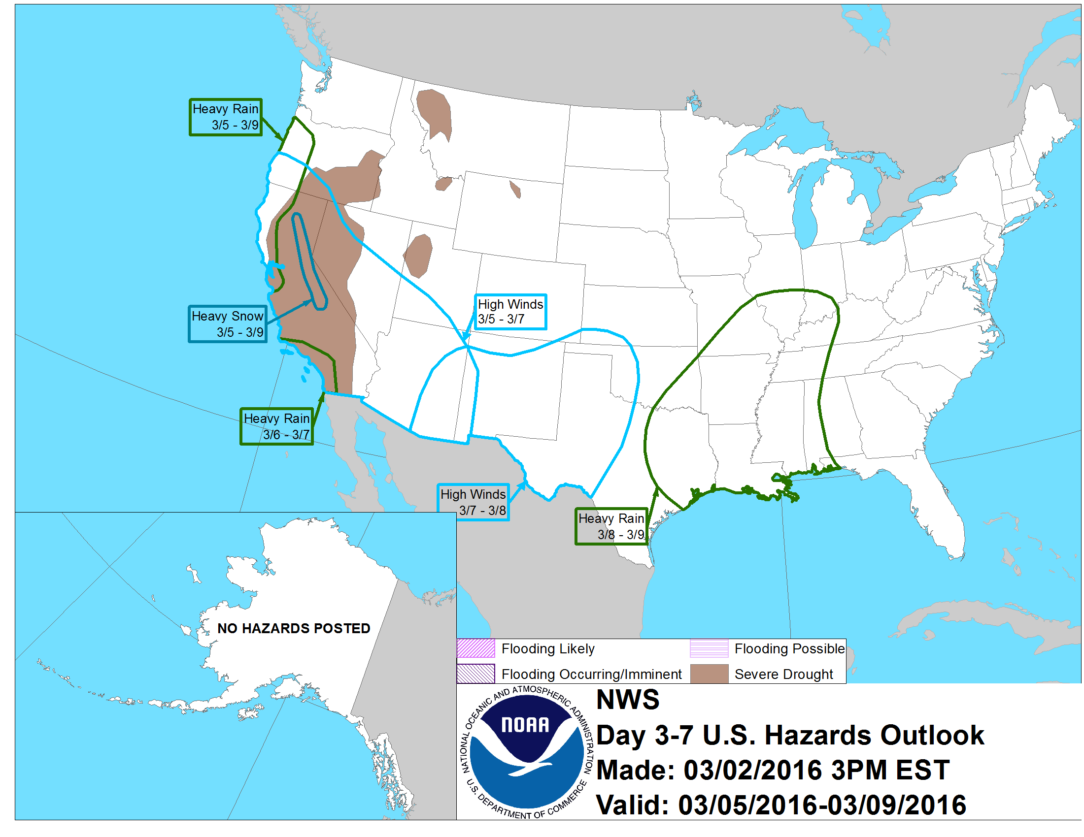 "Heavy snow" forecast in CA March 10-14th. image: noaa, today