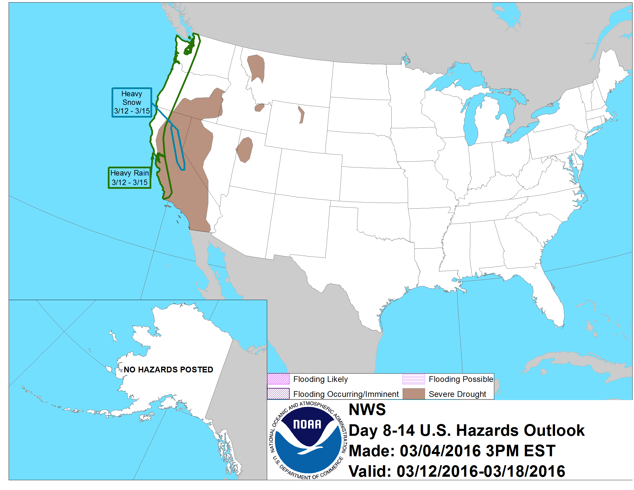 "Heavy Snow" forecast in CA from March 11-14th. image: noaa, today