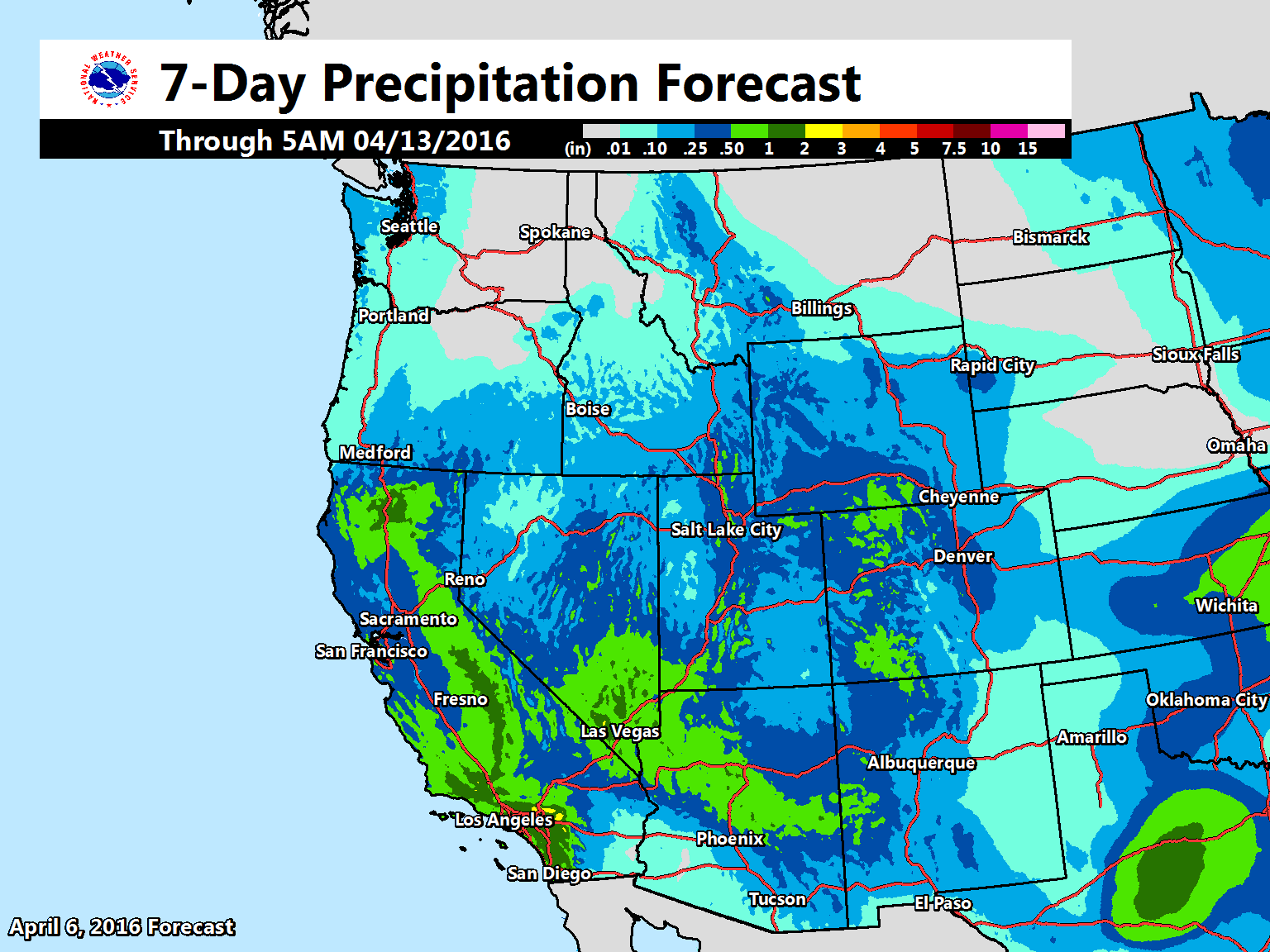 "Precipitation is on the way over the next week, especially over the southern half of the western U.S.!" - NOAA, today