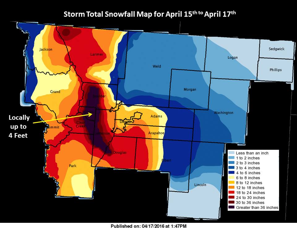 Big snow fell in CO the past days. image: noaa, today