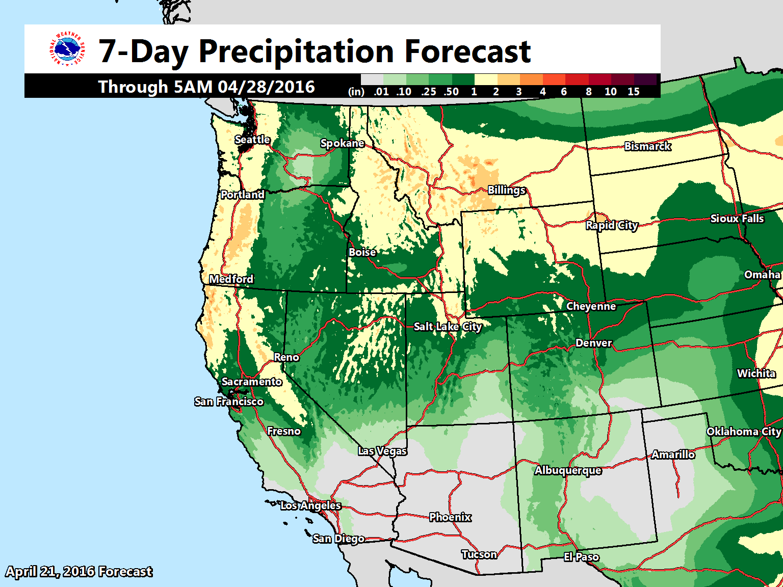 " Active weather pattern on the way for much of the western U.S. for at least the next week!" - NOAA, today