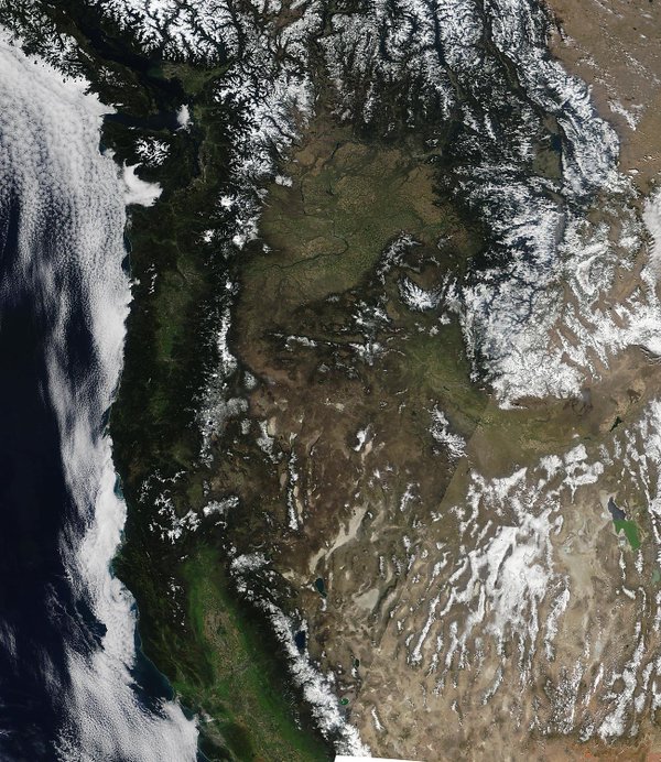 Photo of Northern California and more on April 1st, 2016.  image:  nasa