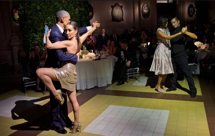 Obama dancing Tango at a state dinner held in his honor in Buenos Aires on March 24th, 2016.  image:  time