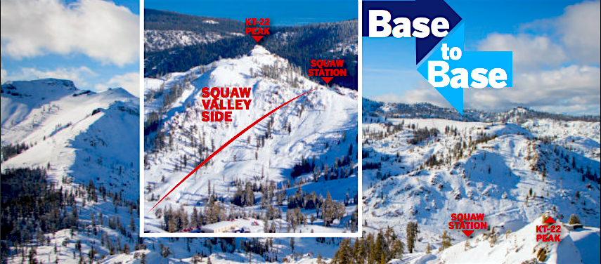 Image showing where the Base-to-Base Gondola would travel. It would travel directly over the Rock Garden and Dead Tree areas of KT-22 and there would be a unloading station at the Saddle of KT-22. image: squaw magazine