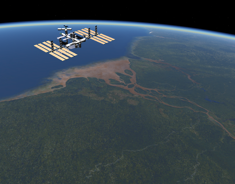 The mouth of the Amazon River and the International Space Station from way up. 