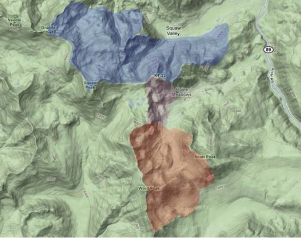 BLUE = Alpine Meadows. RED = Squaw Valley. PURPLE = White Wolf.