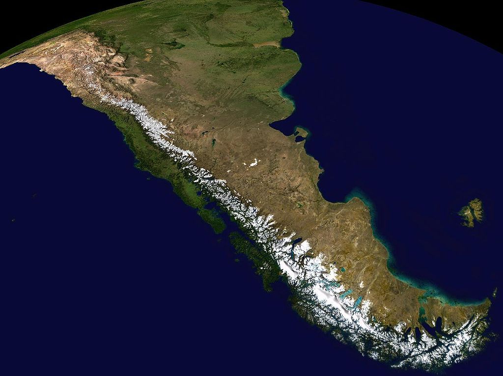 Andes Mountains = 4,500 miles long. image: nasa