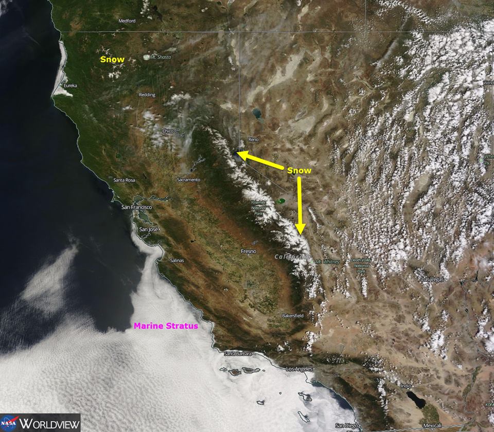 California snowpack from space yesterday. image: nasa