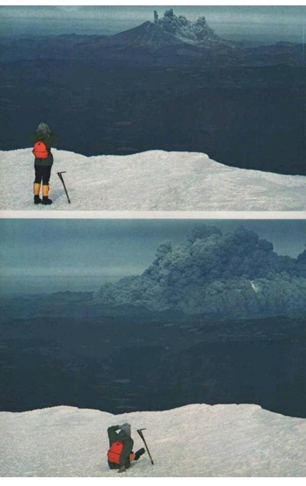 Mount St. Helens, WA eruption on May 18th, 1980 from Mt. Adams, WA.  