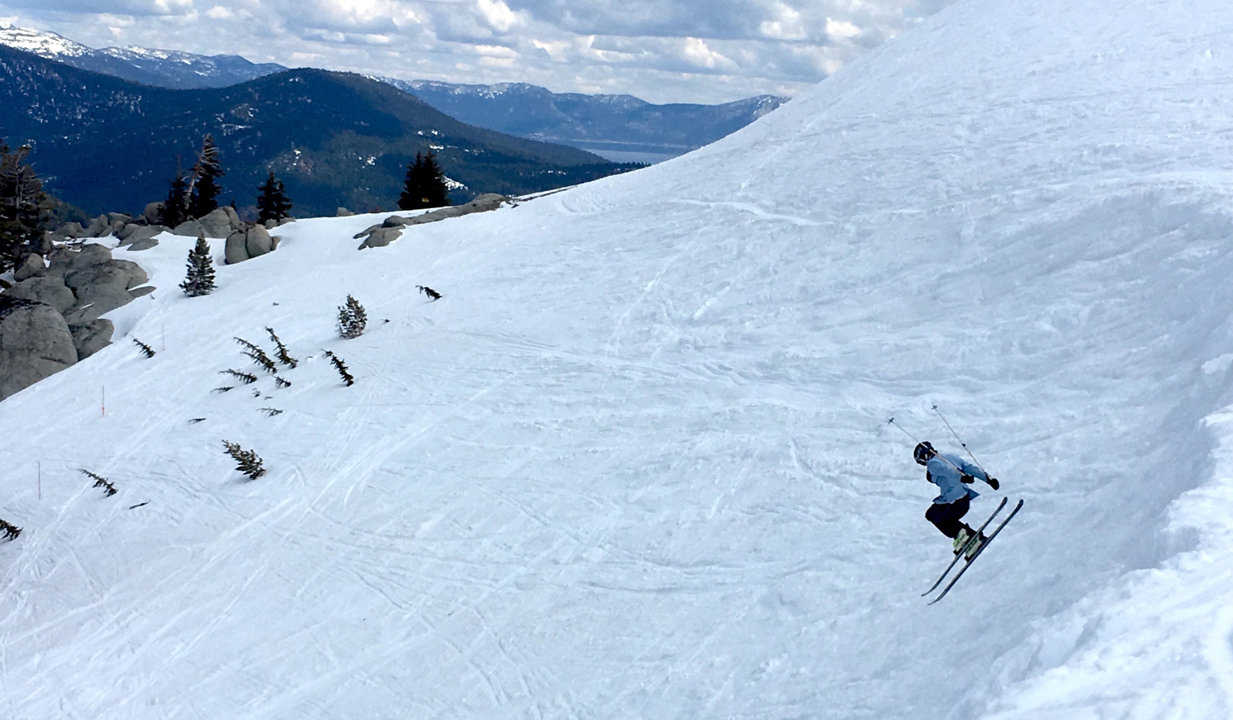 Carl launching the cornice off Granite today. photo: yimmers/snowbrains