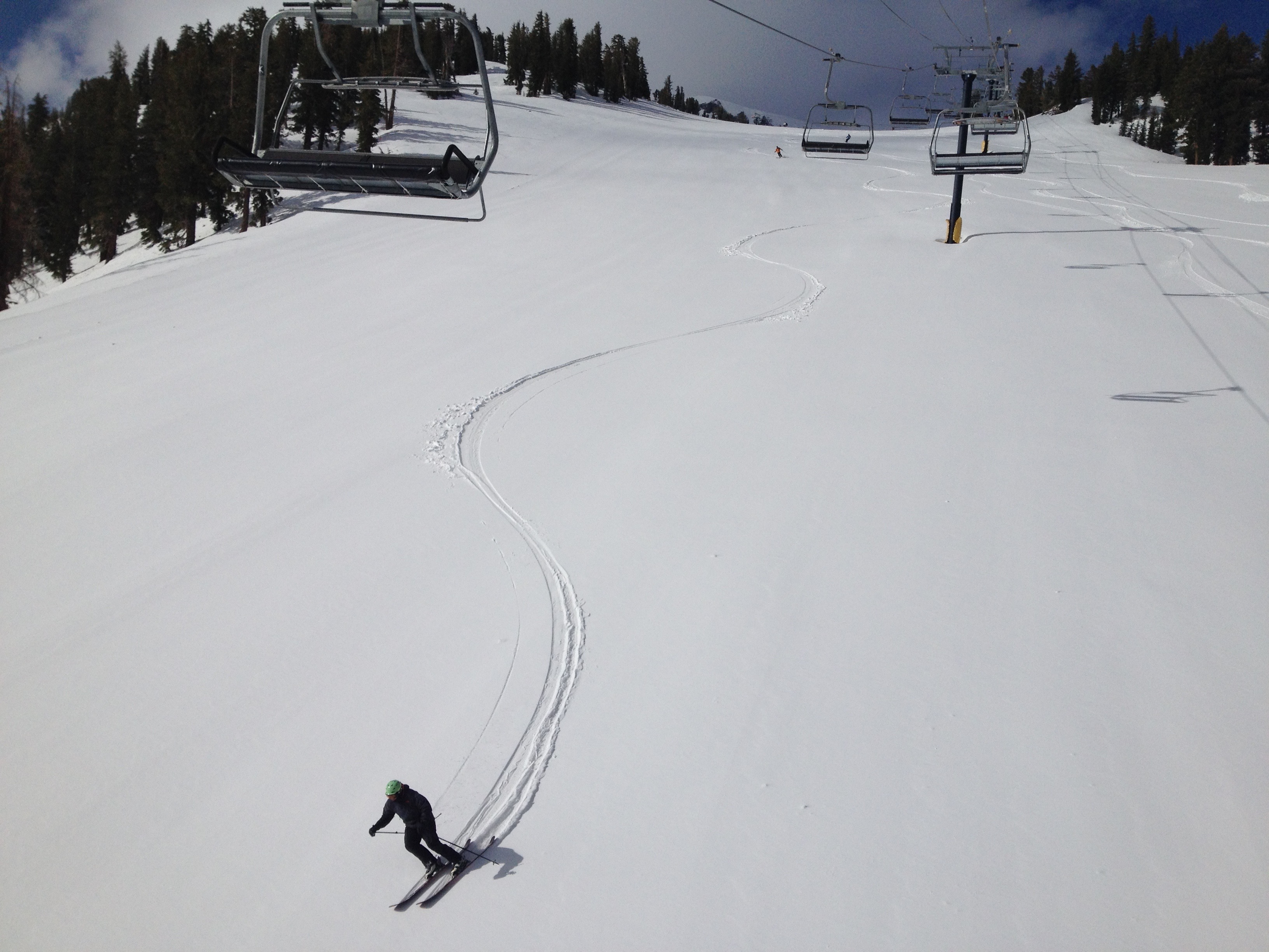 Lower mountain pow on groomer at 8:30am on Friday. photo: snowbrains