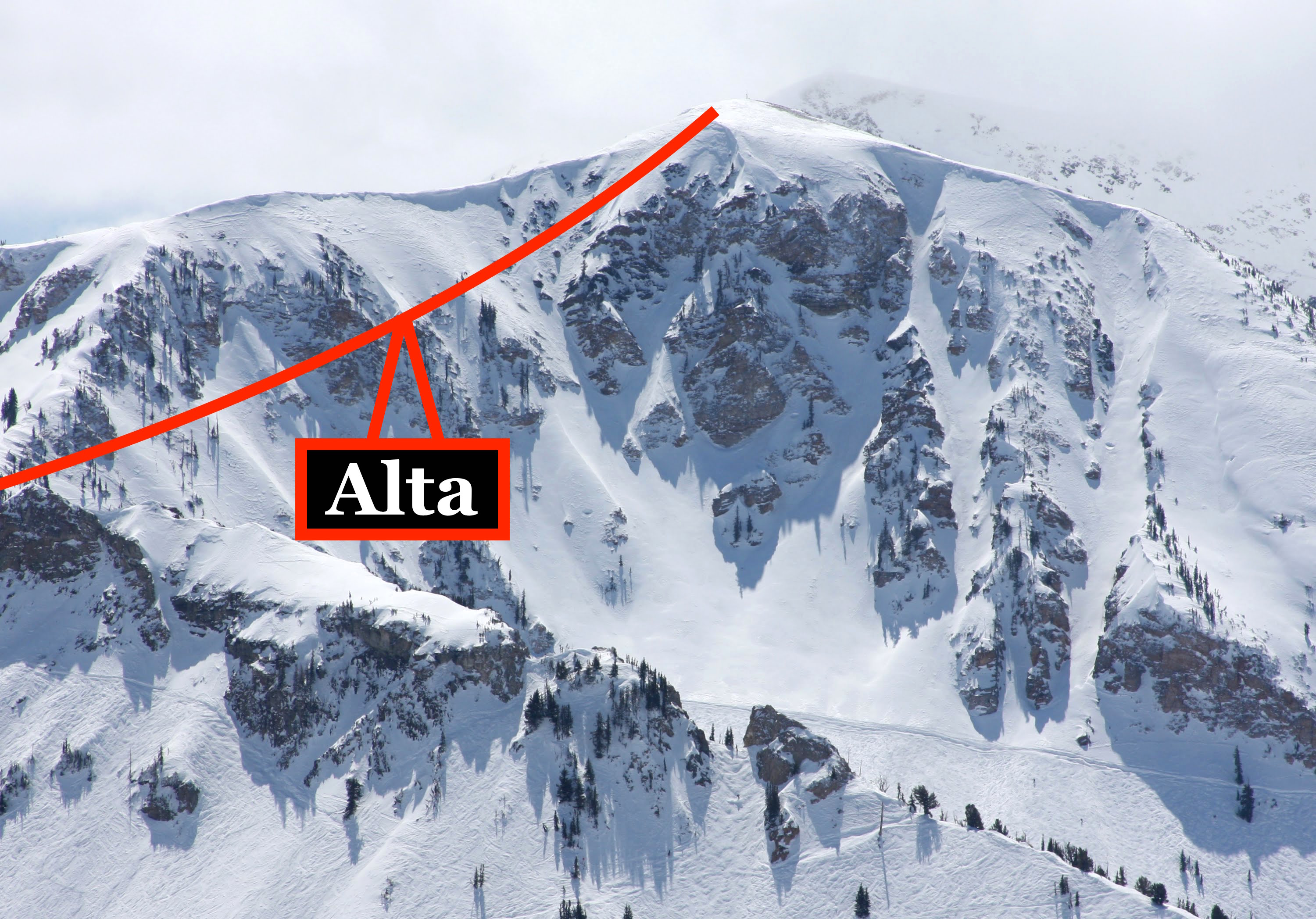 Alta ski area, UT's proposed tram would reach the 11,068' summit of Mt. Baldy.