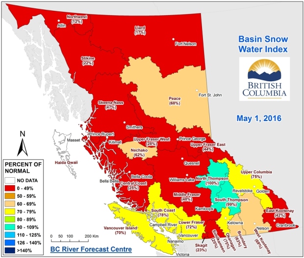 the snowpack as of May 1st in British Columbia