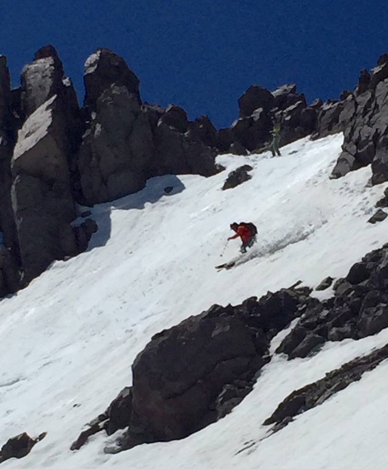 Skiing off the summit of 10,457-foot Mt. Lassen yesterdfay. photo: rich meyer alpine guide
