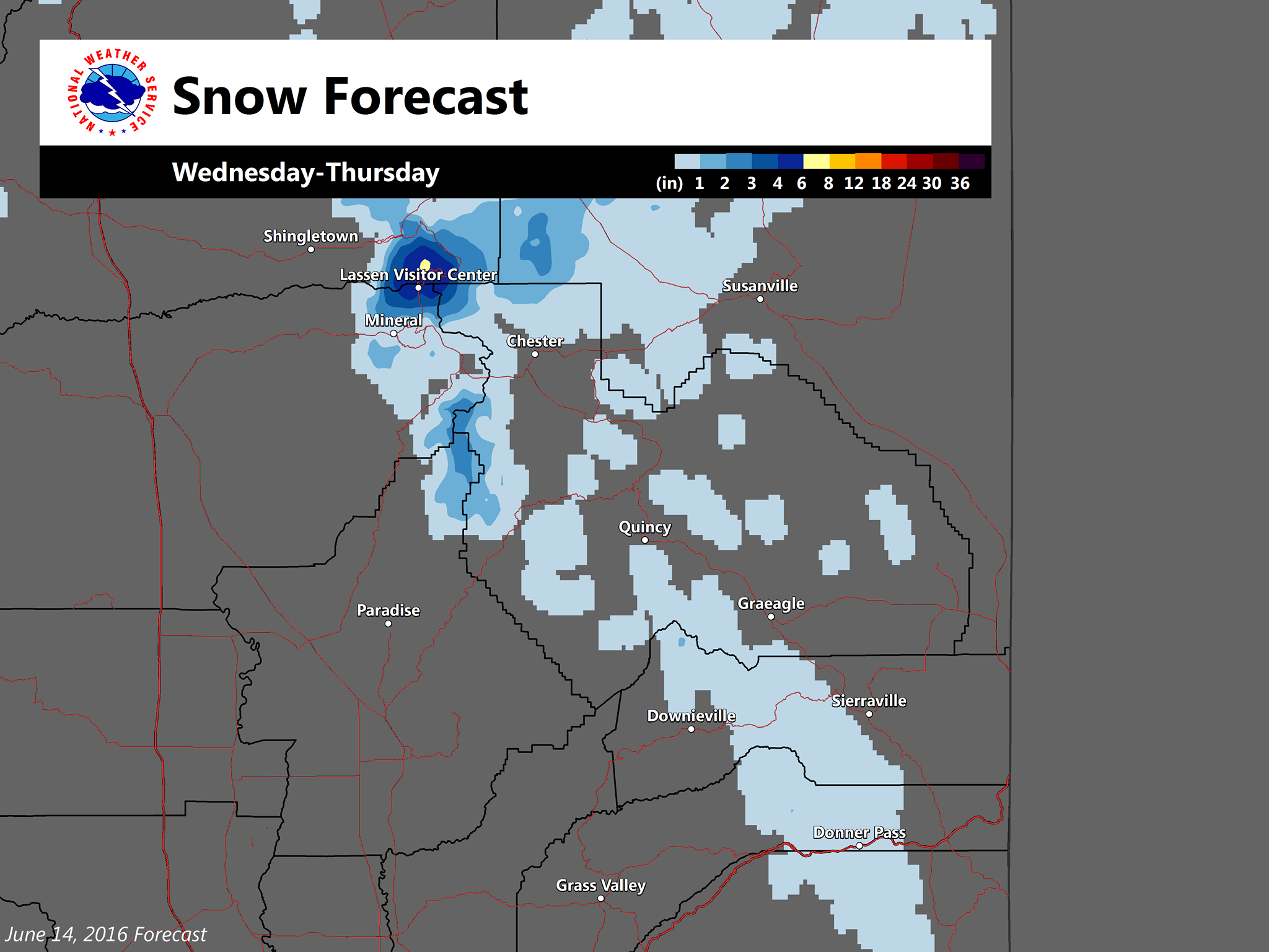 4-8" of snow forecast for norcal. image: noaa, yesterday