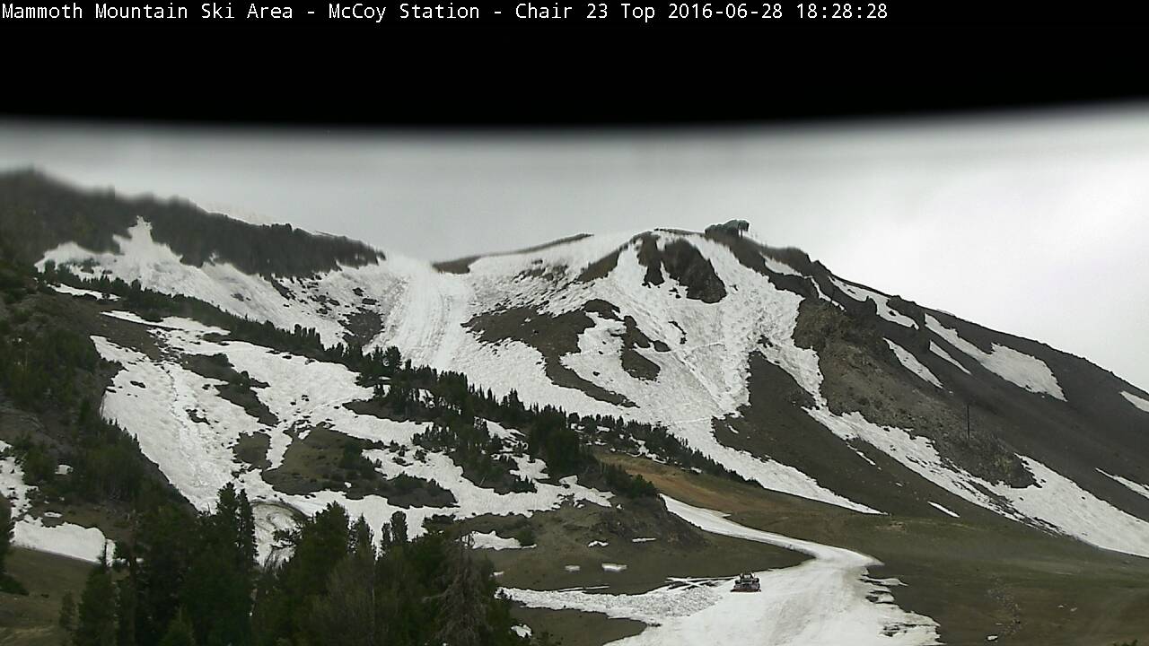 Mammoth yesterday at 6:30pm. They nailed it as they'll have just enough snow to make it to 4th of July! 