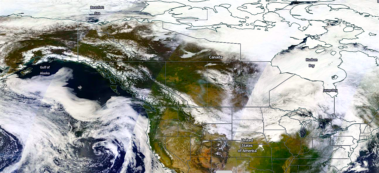 Record low snow cover was recorded in North America in May 2016.  image from May 13th, 2016 by NASA