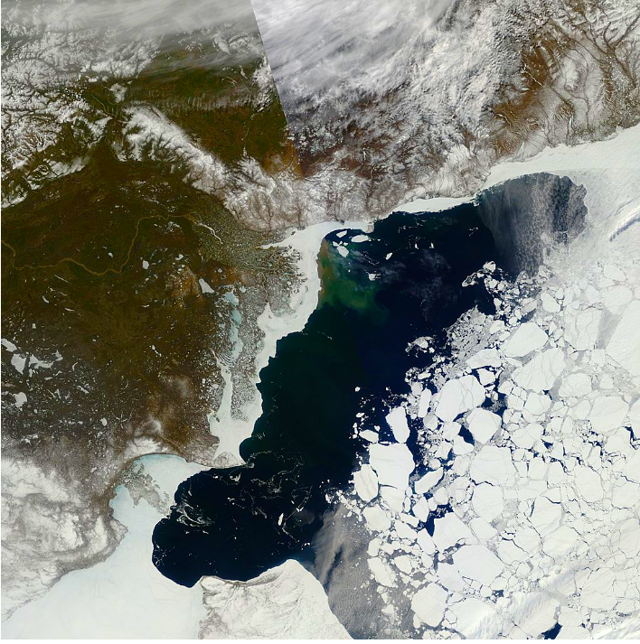 The image above shows a May 21, 2016 view of Arctic sea ice in the Beaufort Sea from the Moderate Resolution Imaging Spectroradiometer (MODIS) sensor. 