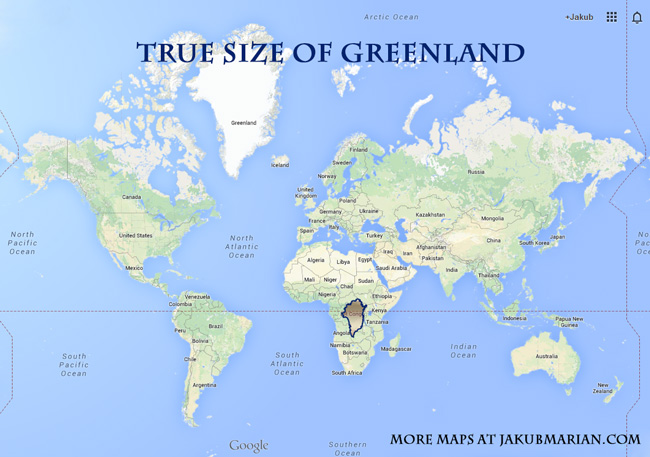 Greenland isn't as big as maps lead us to believe. Check out it's real size on Africa here.