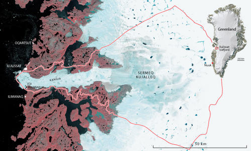 Map of Sermeq Kujalleq glacier.