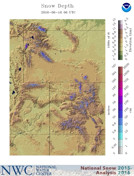 Snow depth in CO today. image: noaa, today