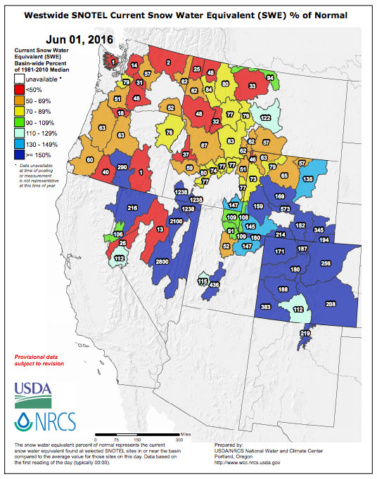 Colorado snowpack looking superb right now at 210% of average for today's date. image: nrcs, today