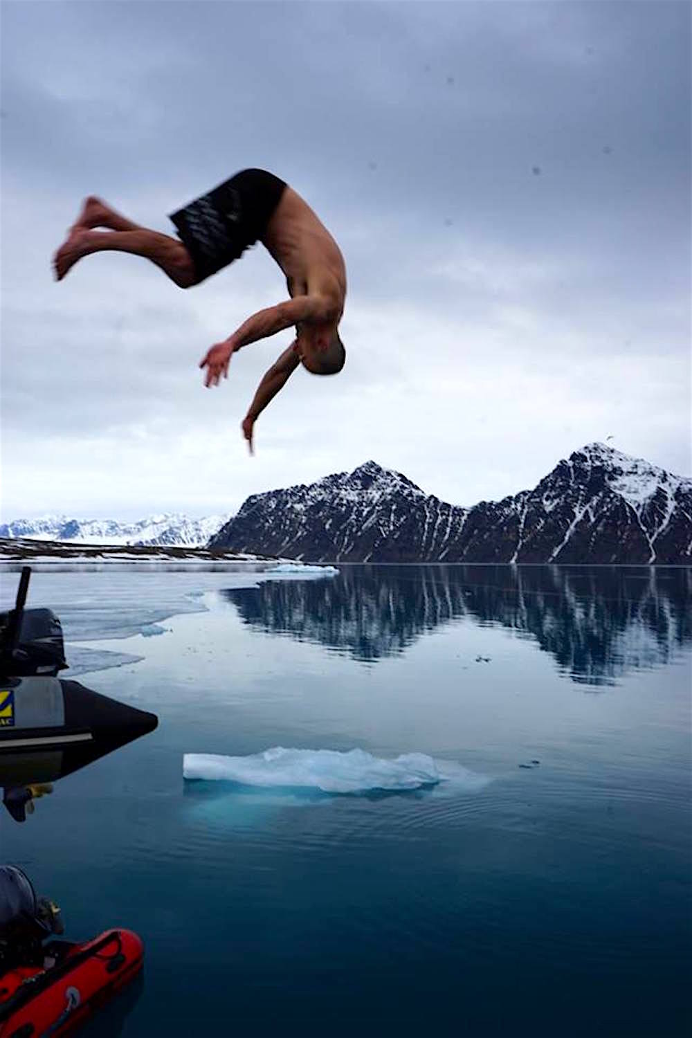 Miles takes the polar plunge in front flip form. photo: paul