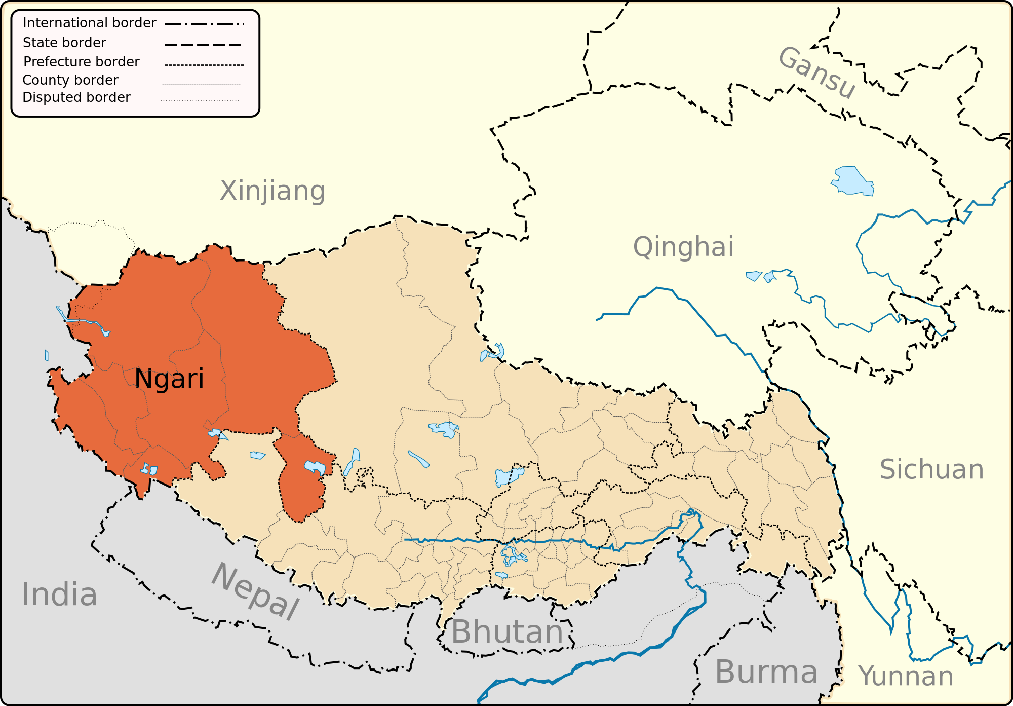 Map showing the Ngari region where the deadly avalanche occurred.