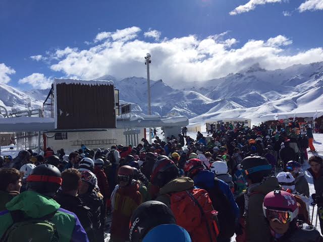 Large lines & not much open at Las Lenas, Argentina today. Only Caris chair open. 1 hour lines. photo: am